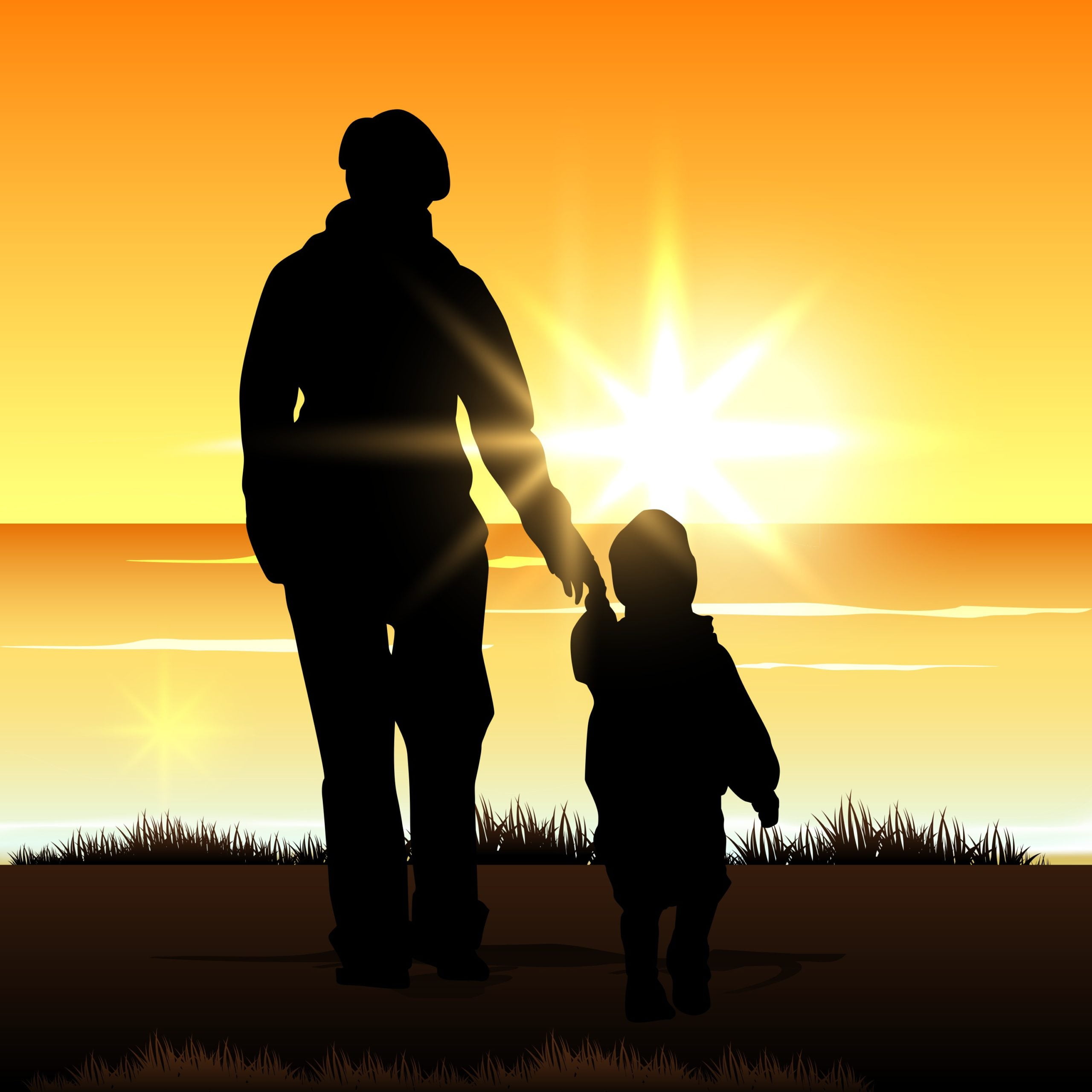 silhouette of a mother with her child on evening background Mk hjjuO